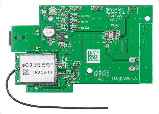 Bild 1 – Funk-Modulplatine RPI-RF-MOD: Bauen Sie zuerst die neue Funk-Modulplatine RPI-RF-MOD zusammen, wie im Montagevideo zu sehen. Es ist unbedingt auf die korrekte Polung des Goldcap-Kondensators zu achten.