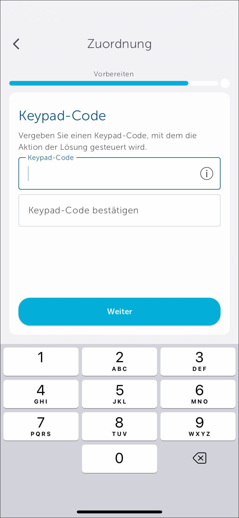 Bild 40: Vergeben Sie einen Code für die Aktion. Mindestens vier und maximal acht Ziffern. Diesen Code geben Sie später zum Beispiel an die Reinigungsfachkraft weiter.