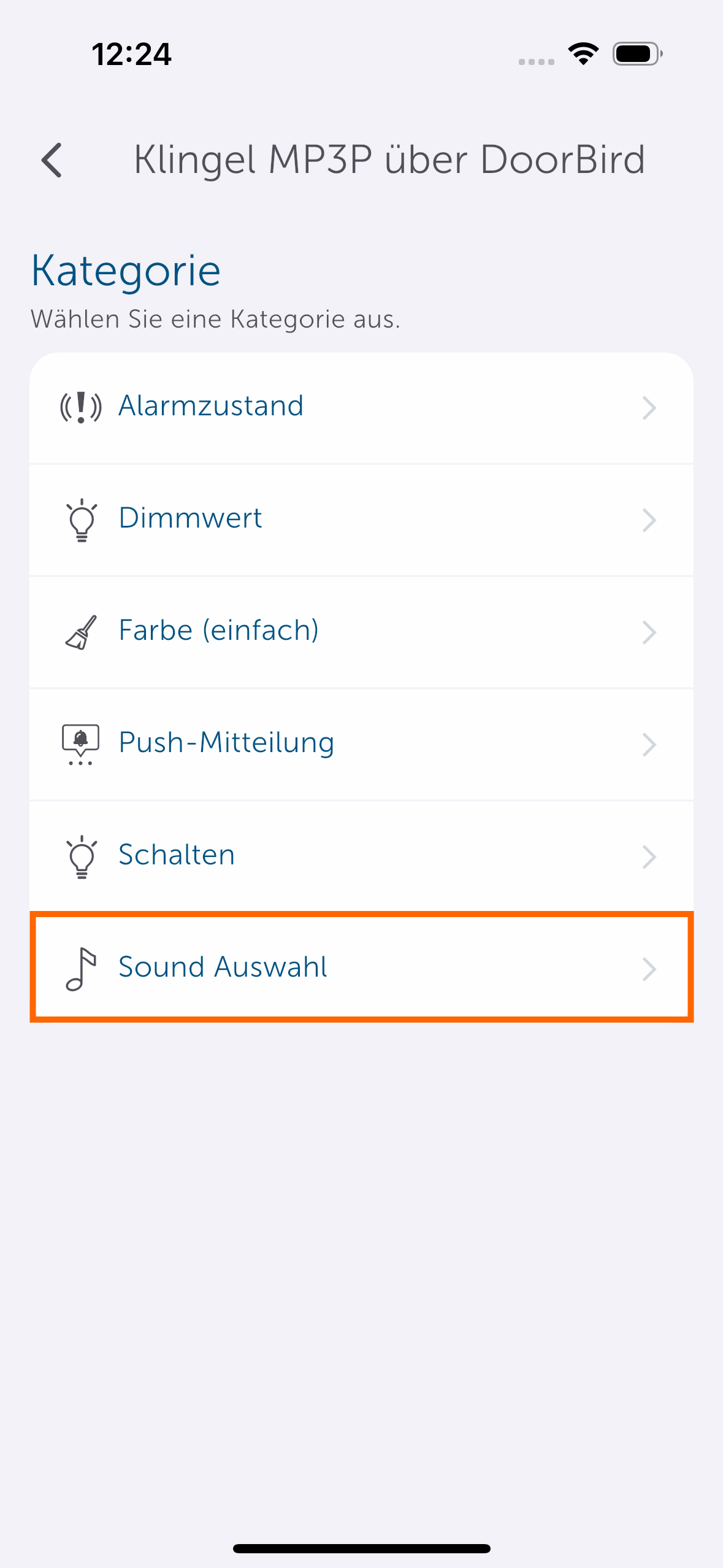 Bild 26: Als Aktion wählen Sie den Kombisignalgeber (Kategorie „Sound Auswahl“).