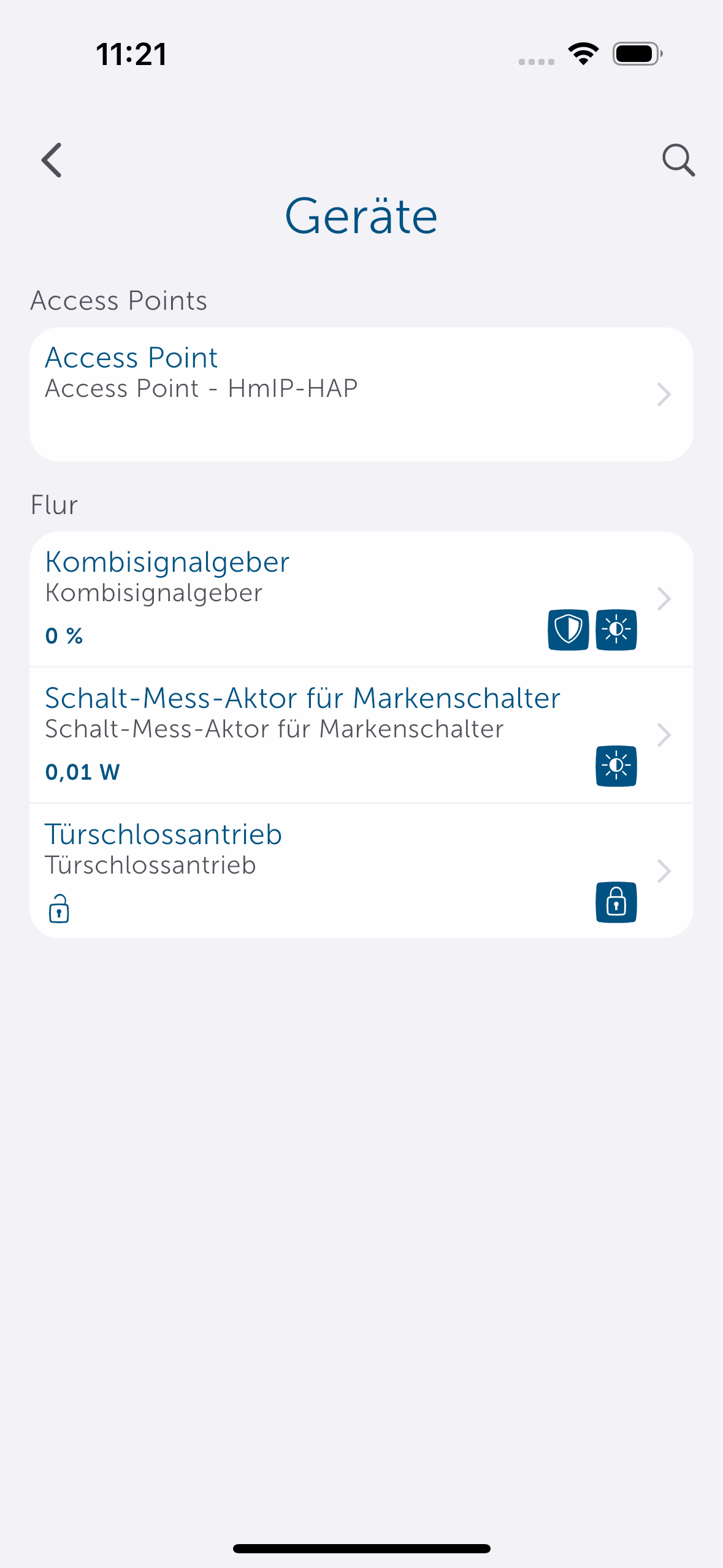 Bild 2: Ein funktionierendes Homematic IP System mit angelernten Geräten ist erforderlich. In unserem Fall ein Kombisignalgeber (HmIP-MP3P), ein Türschlossantrieb (HmIP-DLD) und ein Schalt-Mess-Aktor (HmIP-BSM).