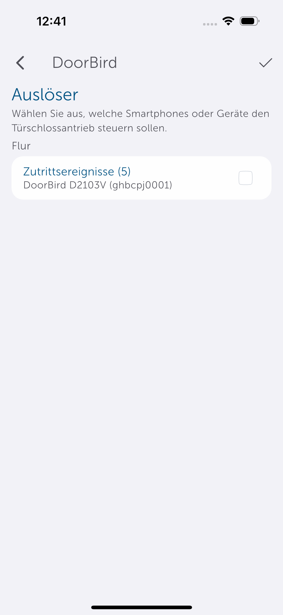 Bild 36: Wählen Sie im Bereich Auslöser den Zutrittsereignis-Kanal der DoorBird und übernehmen Sie die Einstellungen. Wird nun ein gültiges Zutrittsereignis ausgelöst (z. B. per RFID), öffnet sich der Türschlossantrieb automatisch.