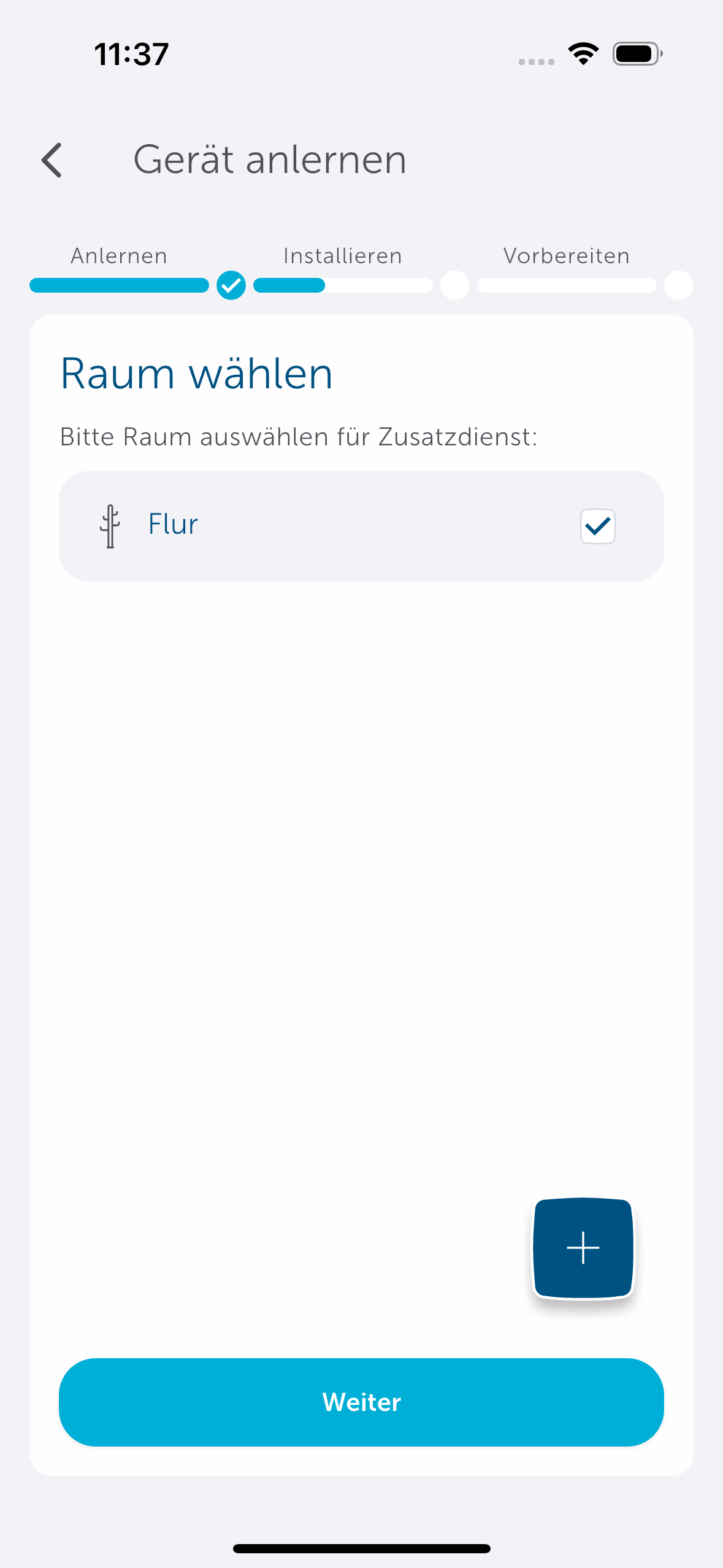 Bild 8: Wählen Sie das Gerät aus und ordnen Sie es einem Raum zu – z. B. „Flur“.