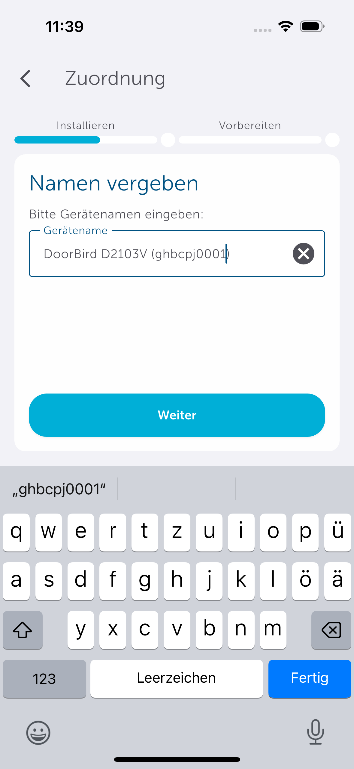 Bild 9: Vergeben Sie bei Bedarf einen neuen Namen oder übernehmen Sie den vorhandenen. Klicken Sie anschließend auf „Weiter“.