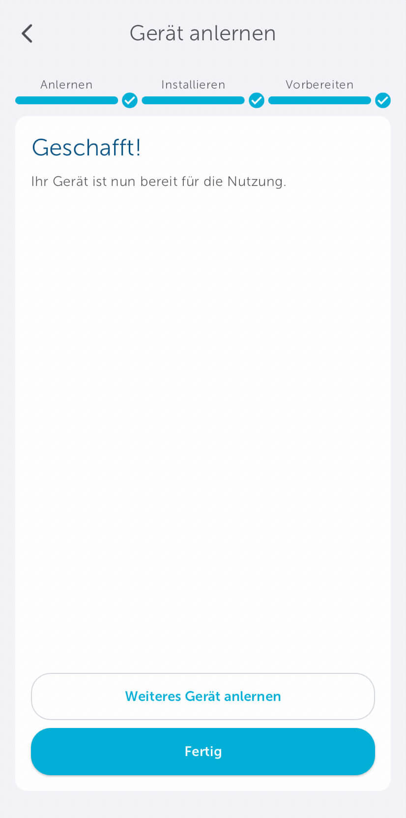 Bild 6: Das Gerät ist nun in die Homematic IP App integriert. Wählen Sie als nächstes „Weiteres Gerät anlernen“, um so den Schaltaktor ebenfalls zu koppeln.