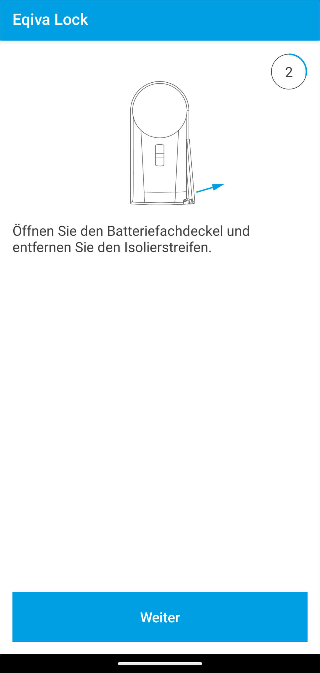 Bild 3: Sofern noch nicht geschehen, aktivieren Sie die Bluetooth-Funktion Ihres Smartphones und öffnen Sie den Batteriefachdeckel des Türschlossantriebs.