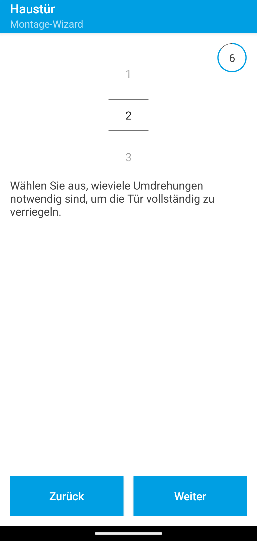 Bild 20: Geben Sie in der App an, wie viele ganze Umdrehungen für ein vollständiges Verriegeln der Tür notwendig sind.